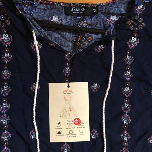 Aranee Navy blue paisley print 3/4 sleeve dress M - Picture 6 of 7